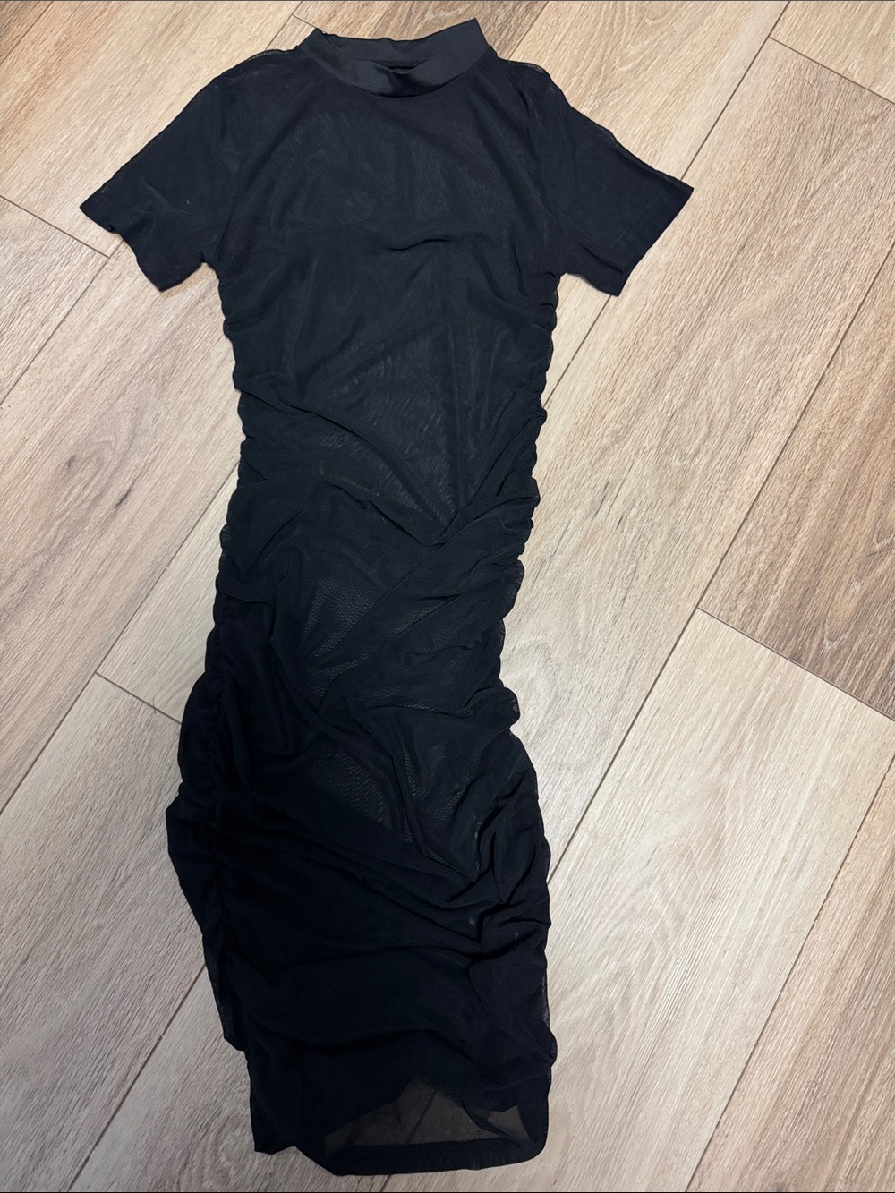 Avidlove NWOT S (juniors) MESH Sheer Mock Neck Ruched Body-con COVERUP DRESS - Picture 4 of 6
